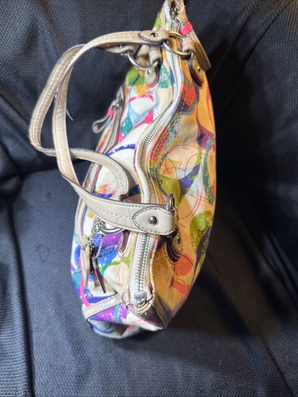 Coach Poppy Stamped C Hallie Tote handbag. Multicolor - Picture 6 of 17